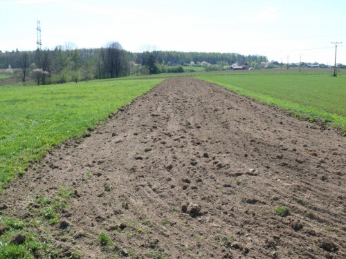 Umístění políčka po obvodu pozemku do tvaru písmene U pro co nejdelší rozhraní ekotonu.